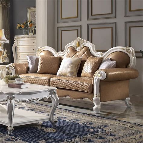 versace traditional style leather living room set beige|Versace sofa cushions.